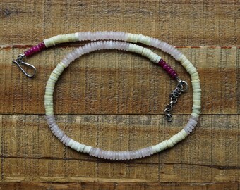Rose Quartz, Serpentine and Ruby Jade Beaded Necklace.