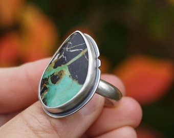 Size 9.25 Cristo Ribbon Variscite Ring. Sterling Silver. Handmade.