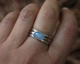 Size 6.75 Opal and Sterling Silver Hammered Stacker Ring.