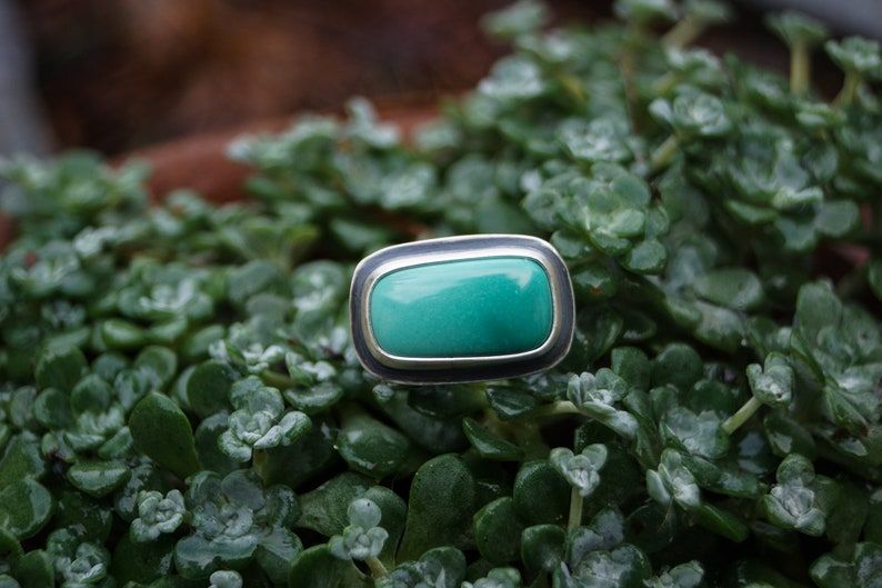 Size 5.75 // Carico Lake Turquoise Ring. Turquoise Ring. Horizontal Bar Ring. Statement Ring. Boho Ring. Recycled Sterling Silver. Oregon image 3