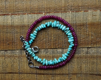 Emerald Valley Turquoise and Ruby Jade Beaded Necklace.