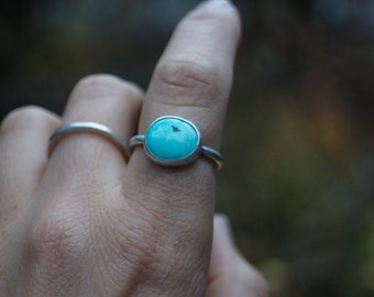 Size 7.5 Turquoise Ring. Blue Moon Turquoise ring. Recycled Sterling Silver Ring.  Minimalist Ring. Everyday Ring. Horizontal Ring.