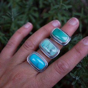 Size 5.75 // Carico Lake Turquoise Ring. Turquoise Ring. Horizontal Bar Ring. Statement Ring. Boho Ring. Recycled Sterling Silver. Oregon image 10