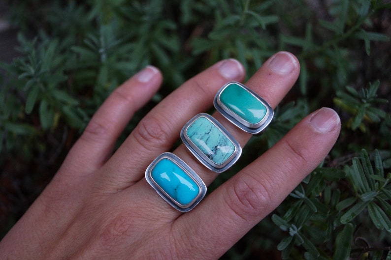 Size 5.75 // Carico Lake Turquoise Ring. Turquoise Ring. Horizontal Bar Ring. Statement Ring. Boho Ring. Recycled Sterling Silver. Oregon image 10