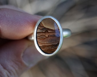 Size 7.5 Deschutes Picture Jasper Sterling Silver Ring.