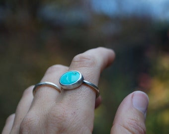 Size 9 Turquoise Ring. Blue Moon Turquoise ring. Recycled Sterling Silver Ring.  Minimalist Ring. Everyday Ring. Horizontal Ring.