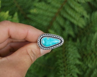 Size 4.5 Kingman Turquoise Ring. T Horizontal Turquoise Ring. Statement Ring. Recycled Sterling Silver Ring. Silversmith