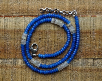 Lapis and Rutilated Quartz Beaded Necklace