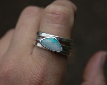 Size 9.75 Opal Hammered Stacker Ring.