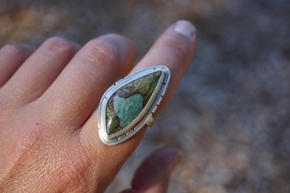 Size 6.75 Vistaite Jasper Ring. Recycled Sterling Silver Ring. Handcrafted Ring. Statement Ring.Picture Jasper. Oregon