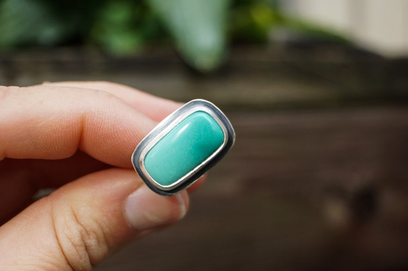 Size 5.75 // Carico Lake Turquoise Ring. Turquoise Ring. Horizontal Bar Ring. Statement Ring. Boho Ring. Recycled Sterling Silver. Oregon image 7