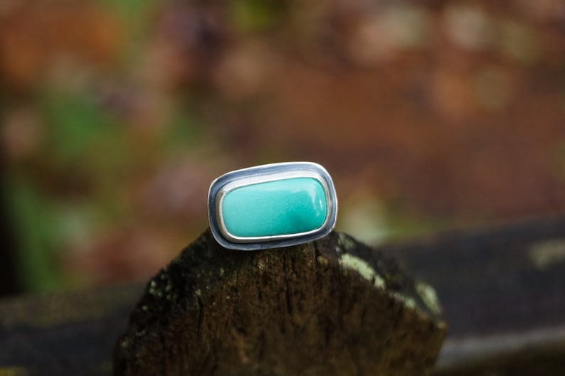 Size 5.75 // Carico Lake Turquoise Ring. Turquoise Ring. Horizontal Bar Ring. Statement Ring. Boho Ring. Recycled Sterling Silver. Oregon image 8