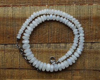 Rainbow Moonstone Beaded Necklace: Sterling Silver Clasp, Hand-Beaded