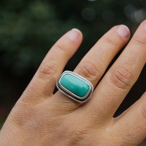 Size 5.75 // Carico Lake Turquoise Ring. Turquoise Ring. Horizontal Bar Ring. Statement Ring. Boho Ring. Recycled Sterling Silver. Oregon image 1