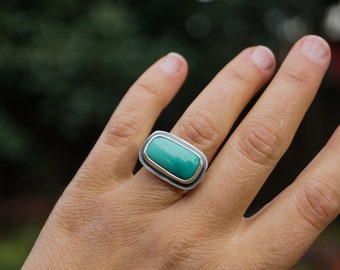Size 5.75 // Carico Lake Turquoise Ring. Turquoise Ring. Horizontal Bar Ring. Statement Ring. Boho Ring. Recycled Sterling Silver. Oregon