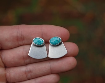 White Water Turquoise Earrings. Handmade Turquoise Earrings: Oxidized Recycled Sterling Silver, Made in Oregon