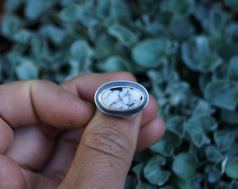 Size 5 // White Buffalo Ring. Horizontal Ring. Everyday Ring. Silversmith. Recycled Sterling Silver Ring. Oval Ring. Minimalist Ring.