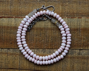 Pink Opal and Rutilated Quartz Beaded Necklace