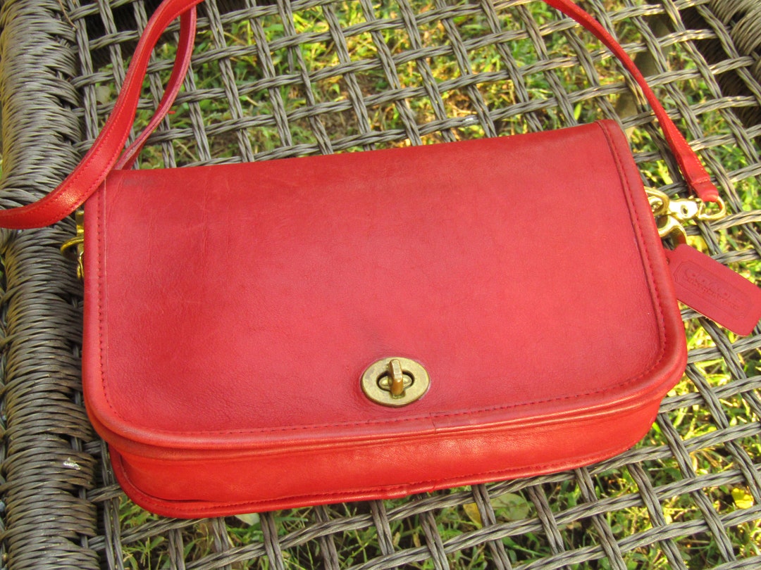 Vintage Coach Bag Penny Pocket Bag in Red Leather Crossbody Etsy