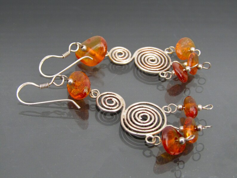 Amber Dangle Earrings Sterling Silver Chandelier Boho Earrings