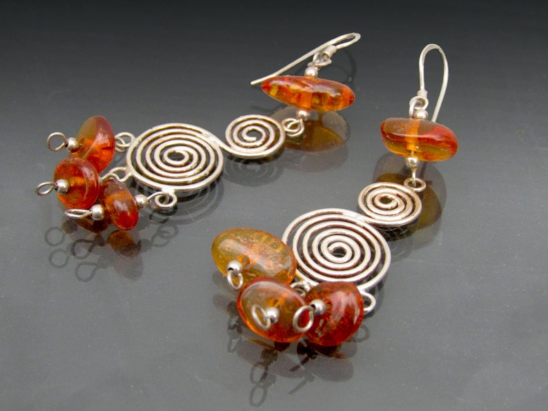 Amber Dangle Earrings Sterling Silver Chandelier Boho Earrings