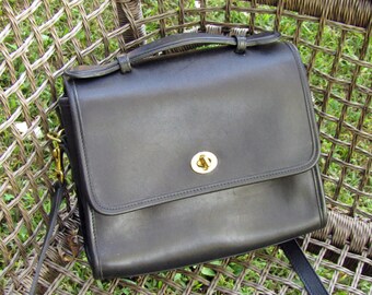 Sale Vintage Coach Court Bag in Black Leather With Brass 