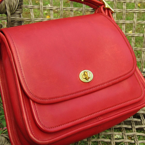Vintage Coach Bag Rambler Legacy in Red Leather Crossbody Purse