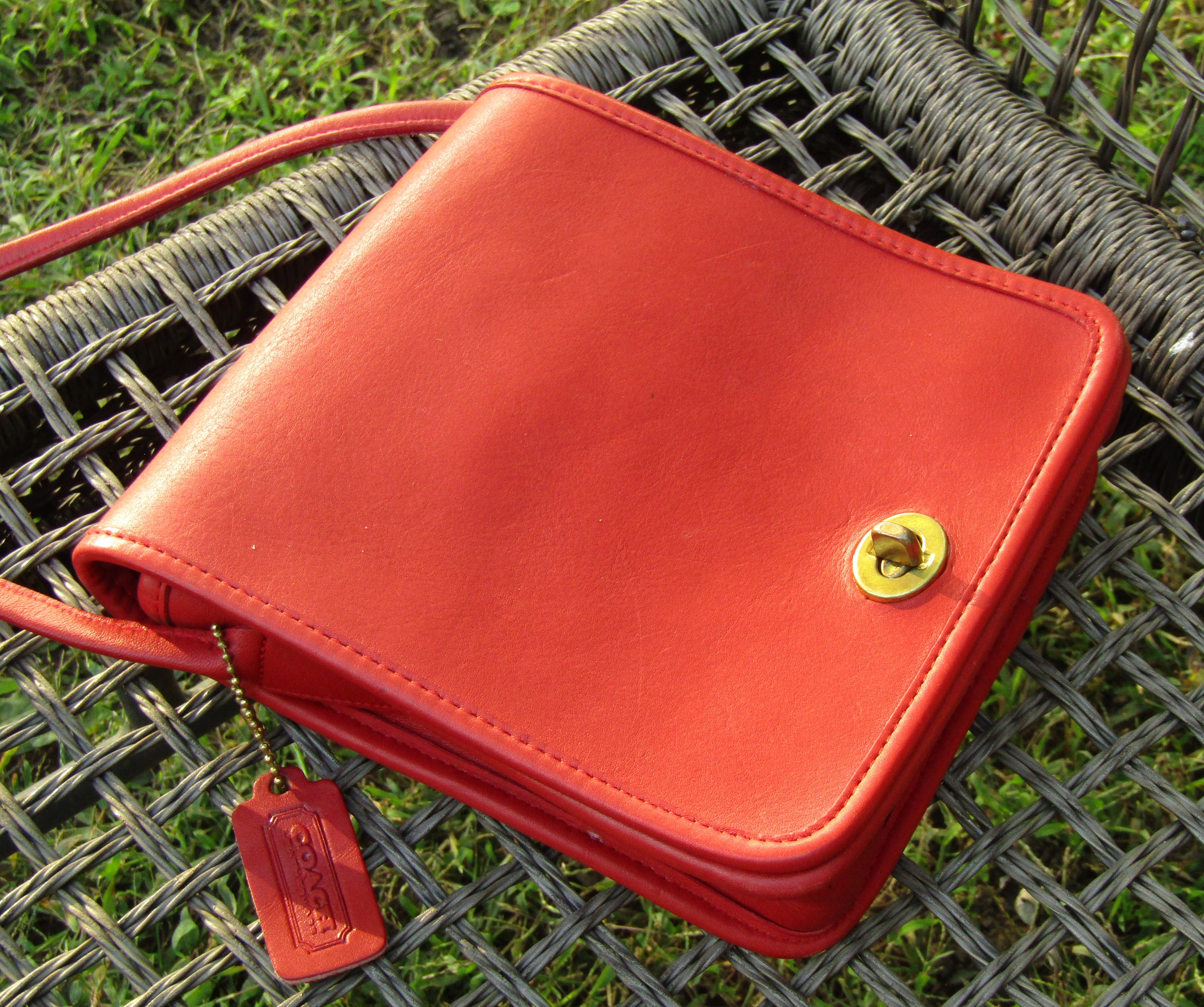 Vintage 1990s red crossbody COACH purse, adjustable strap, red COACH bag, Able Shoppe, coach handbag