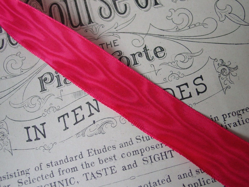 1940s Vintage French Moire Ribbon in Simply Beautiful Cerise Pink or ...