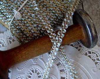 Antique BEAUTIFUL blue SILK and METALLIC gold French Rococo trim, half yard with more available