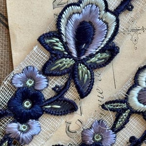Antique Beautiful French silk embroidered appliqué trim, over 35 inches total