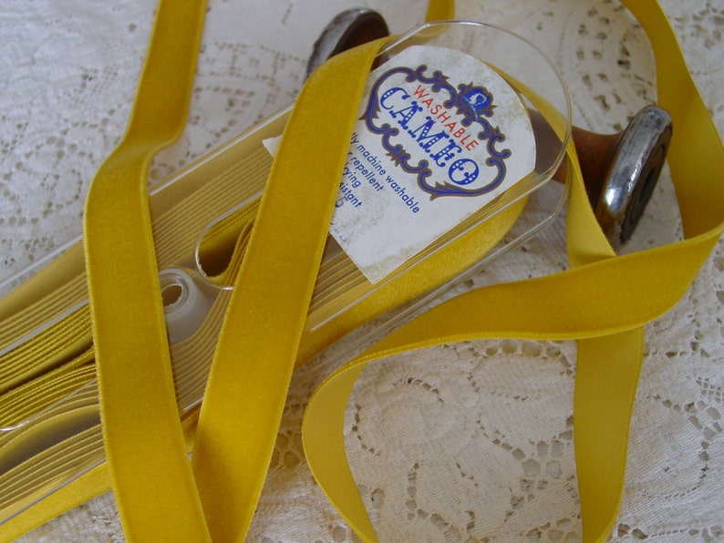 Beautiful Mustard Yellow rayon VELVET ribbon, vintage, one yard image 2