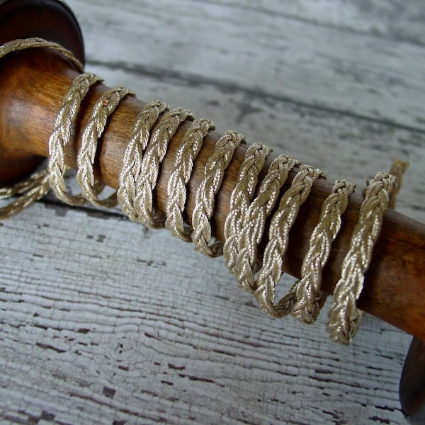 Lovely Vintage/Antique braided Soutache soft Metallic Gold Trim, 1 yard