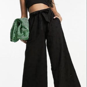 AMISU Black Women&#39;s High Waisted Tie Belt Culottes Pants Size S