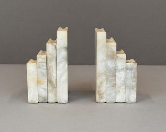 Sujetalibros vintage de alabastro / Sujetalibros de piedra tallada / Aspecto minimalista de mármol / Decoración escultórica para escritorio