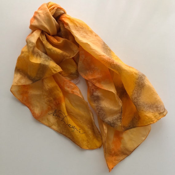 Vintage silk hair scarf, Vintage marigold hair sca