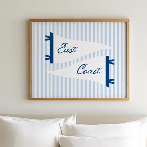 East Coast Pennant Print, Blue East Coast Flag Poster, Blue Coastal Wall Art, Preppy Wall Art, College Dorm Decor, Blue Nautical Wall Art