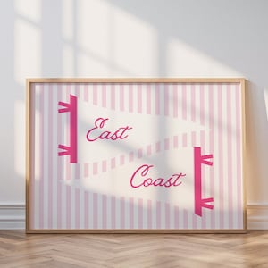 East Coast Pennant Print, Pink East Coast Flag Printable, Hot Pink Coastal Wall Art, Preppy Wall Art, College Dorm Decor, Pink Nautical Art