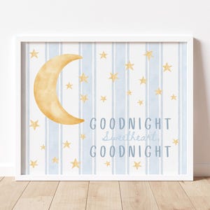 Goodnight Sweetheart Goodnight Nursery Wall Art Print, Baby Nursery Art Printable, Moon and Stars Wall Art, Blue Nursery Wall Art, Baby Boy