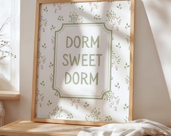 Konsttryck för studenthem, olivgrön blommig studenthemsdekor, utskrivbar konst för studenthem, Cottagecore-studenthemsdekor, inredning i studentlägenhet