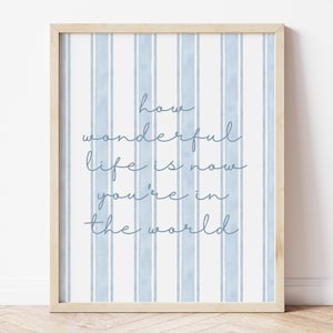 How Wonderful Life Is Now You&#39;re In The World Print, Nursery Wall Art, Vintage Style Nursery, Baby Boy Nursery Printable, Baby Girl Wall Art