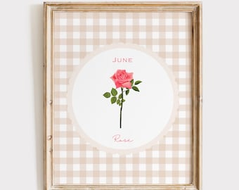 Birth Month Flower June, Birth Flower Printable, Rose Birth Month Flower Printable, Vintage Style Birth Flower Print, Rose Birth Flower