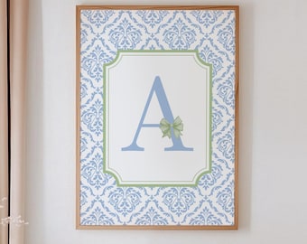 Impressão de monograma inicial Grand Millennial, monograma personalizado para impressão, pôster com monograma inicial para avó com tema litorâneo, impressão para decoração de dormitório universitário