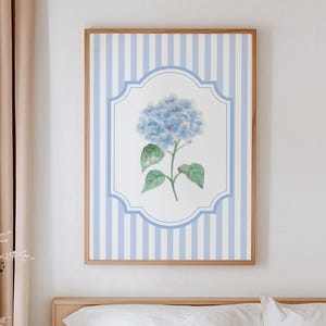 Blue Hydrangea Wall Art, Watercolor Hydrangea Art Print, Grand Millennial Wall Art, Preppy Wall Art, College Dorm Decor, College Dorm Print