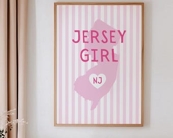 Jersey Girl Print, New Jersey State Printable, Summer Art Print, Meet Me At The Beach Art, Pink Beach Printable, State Love Wall Art Print