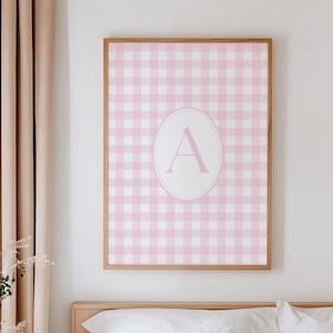 Gingham Monogram Initial Print, Custom Monogram Printable, College Dorm Decor Printable, Grand Millennial Monogram Print, Preppy Wall Art