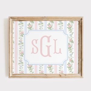 Floral Monogram Print, Custom Monogram Print, Baby Girl Nursery Wall Art, Grand Millennial Nursery Art, Classic Monogram Wall Art Print