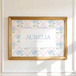 Watercolor Monogram Print, Baby Name Wall Art, Baby Name Nursery Wall Art, Grandmillennial Nursery Wall Art, Baby Girl Nursery,Hydrangea Art