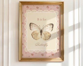 Vintage Butterfly Wall Art, Nursery Wall Art, Butterfly Art Printable, Butterfly Wall Art, Cottagecore Style, Pink Baby Girl Nursery Art