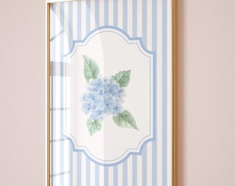 Blue Hydrangea Wall Art, Watercolor Hydrangea Art Print, Grand Millennial Wall Art, Preppy Wall Art, College Dorm Decor, College Dorm Print